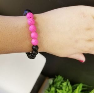 Handmade Matte BlackOnyx &Pink Lava Beads Gemstone